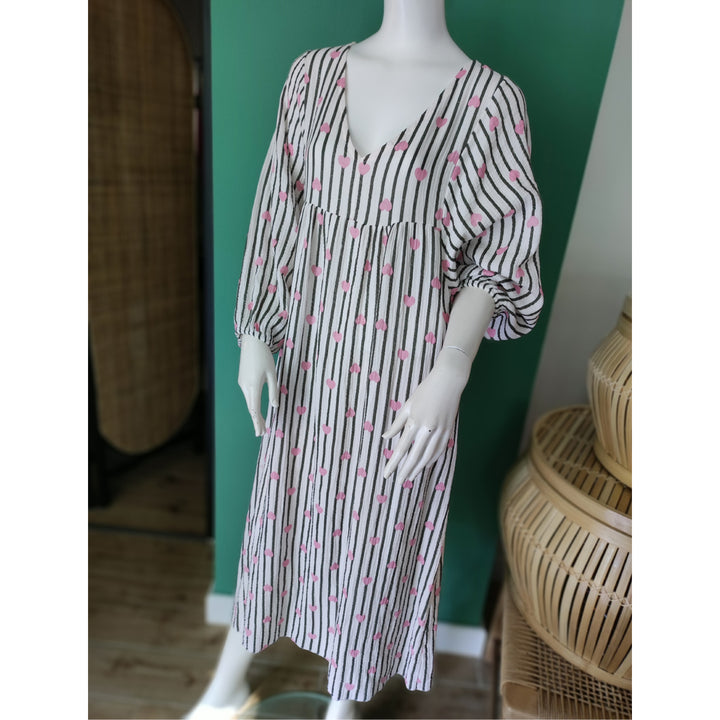 Boho-Maxikleid - Musselinkleid mit Streifen & Herzen - 2 Farben