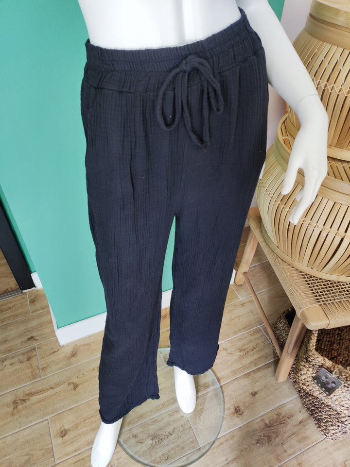 Boho Musselin-Hose – Leicht & Elegant / schwarz