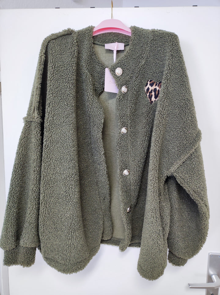 Jacke TEDDY - Oversize Cardigan - Leo Herz Patch - div. Farben