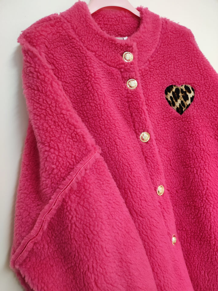 Jacke TEDDY - Oversize Cardigan - Leo Herz Patch - div. Farben