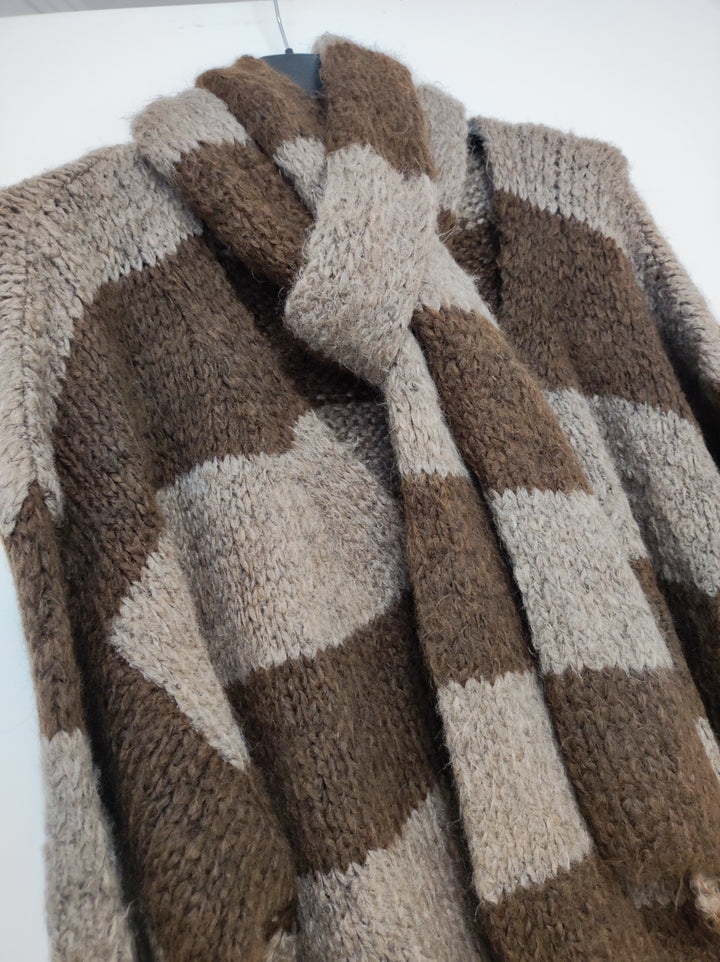 Cardigan - Strickjacke - Set mit Schal - hellbraun-dunkelbraun gestreift