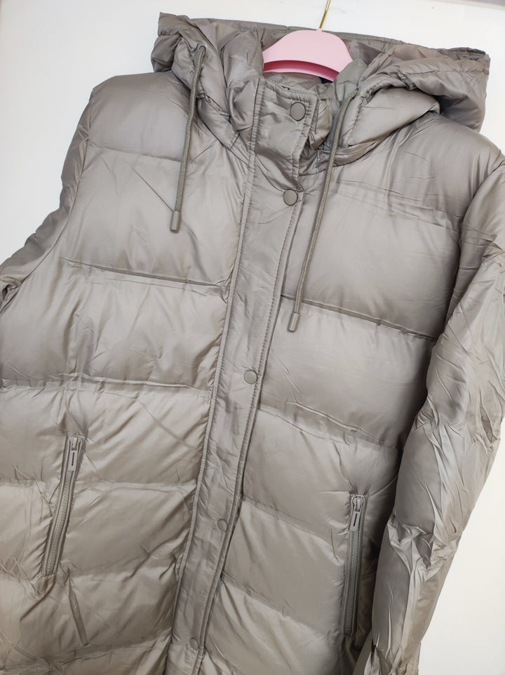 Mantel - Steppmantel - Puffermantel - lang, beige - L/XL