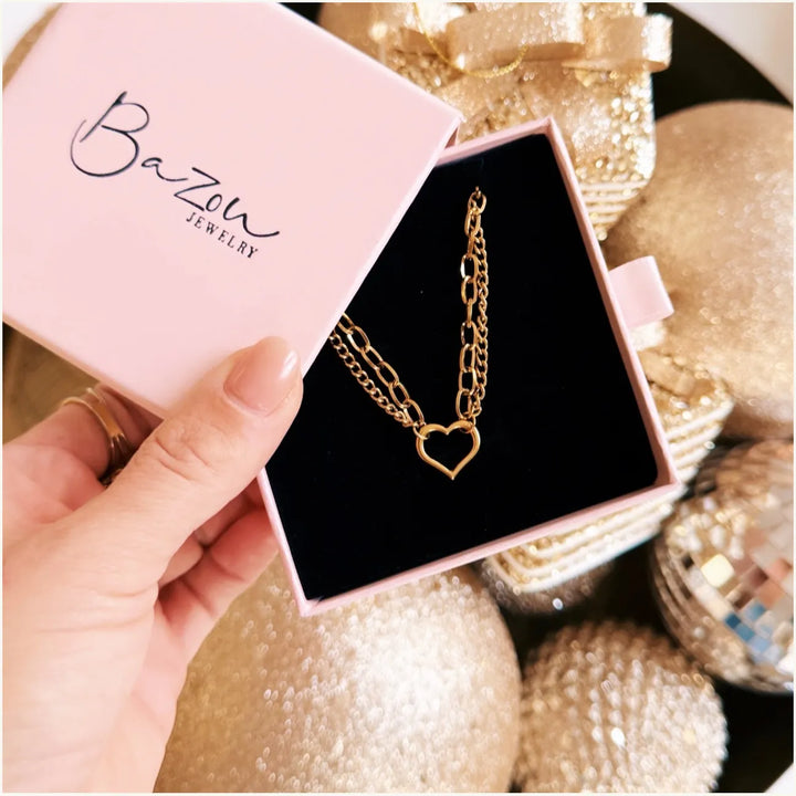 Halskette - Doppelkette - Charm HEART - Gold