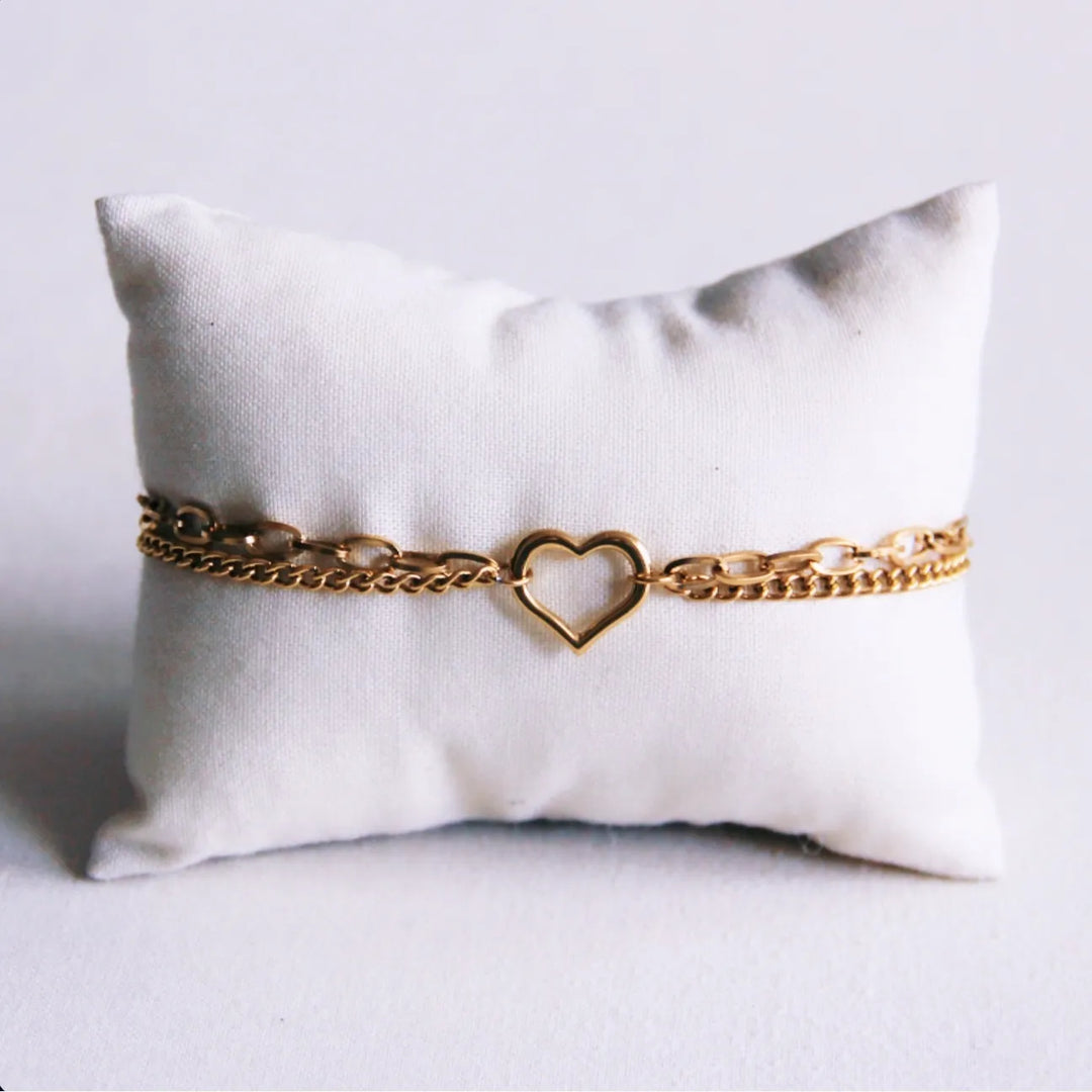 Armband - Doppelkette - Charm HEART - Gold