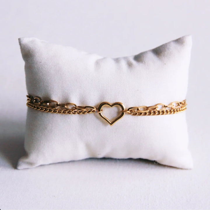 Armband - Doppelkette - Charm HEART - Gold