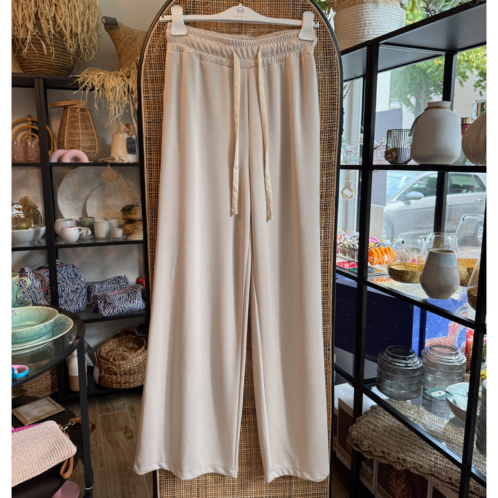 Hose - creme-beige - weites Bein, Kordelzug