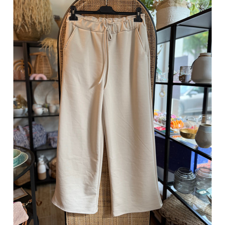 Hose - hellbeige - weites Bein, Gummibund