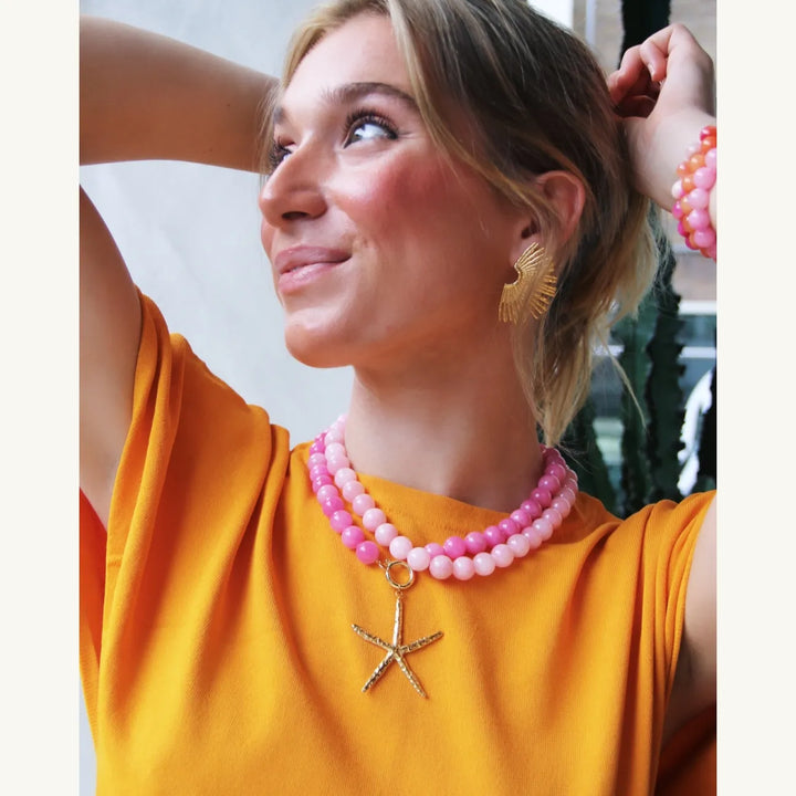 Halskette - Perlenkette XL - Fuchsia