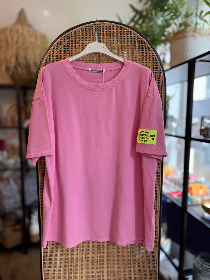 Shirt - rosa - Statement Patch Neon Ärmel