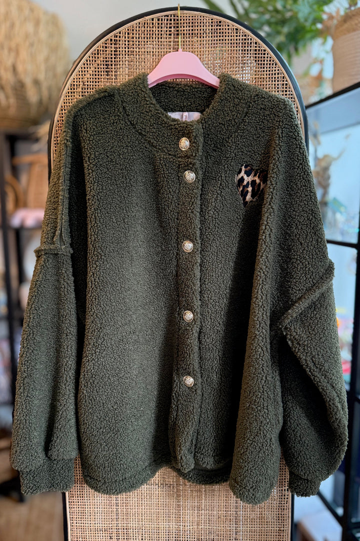 Jacke TEDDY - Oversize Cardigan - Leo Herz Patch - div. Farben