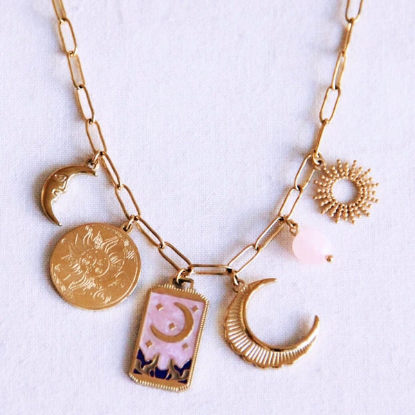 Statement Halskette - Charms MOON CHILD - Gold