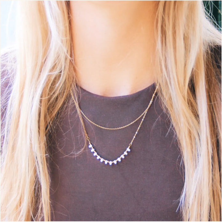 Halskette - Doppelkette - Mini PEARLS - Gold/Weiß