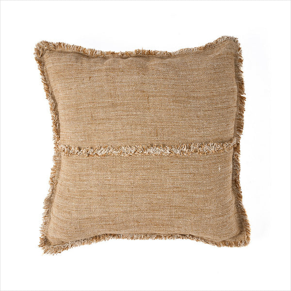 SAHARA FRINGE Kissenbezug mit Fransen - Leinen Naturbraun 50x50