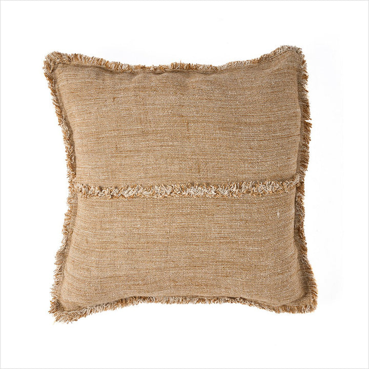 SAHARA FRINGE Kissenbezug mit Fransen - Leinen Naturbraun 50x50