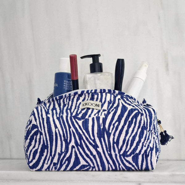 handgemachte Kosmetiktasche BLUE ZEBRA (blau) - Innenfutter Polyester