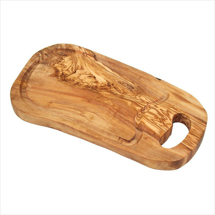 Steakbrett RUSTIKAL mit Grifflasche und Saftrille (L36-39 cm)