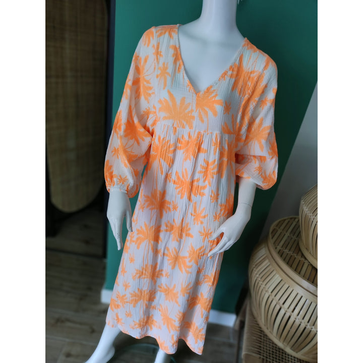 Boho-Maxikleid - Musselinkleid mit Palmenmuster - 3 Farben