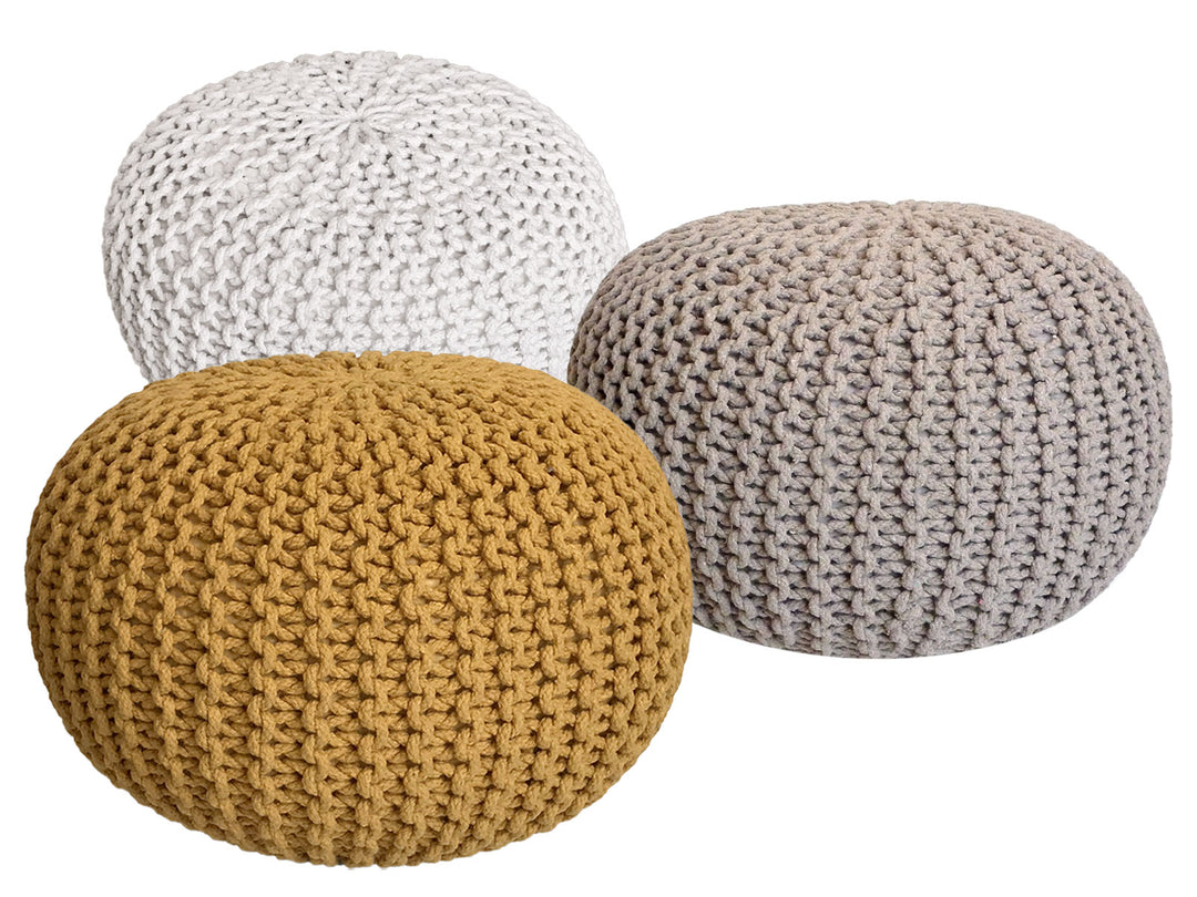 Sitzhocker - Dekohocker - Sitzpouf - Grobstrick Bodenkissen - Fußhocker - 3er-Set Ø55cm - div. Farben
