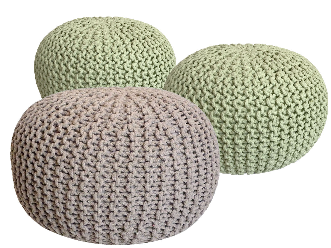 Sitzhocker - Dekohocker - Sitzpouf - Grobstrick Bodenkissen - Fußhocker - 3er-Set Ø55cm - div. Farben