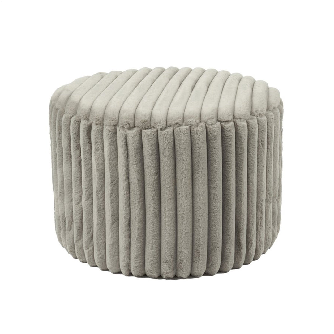 Hocker BORNHOLM - Sitzhocker - Pouf - Rund Plüsch-Cord Hellgrau