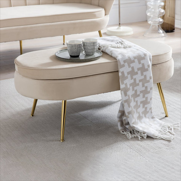 Hocker ARIELLE - Sitzbank - Oval Samt Beige