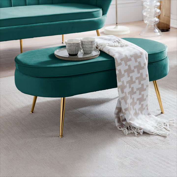 Hocker ARIELLE - Sitzbank - Oval Samt Grün