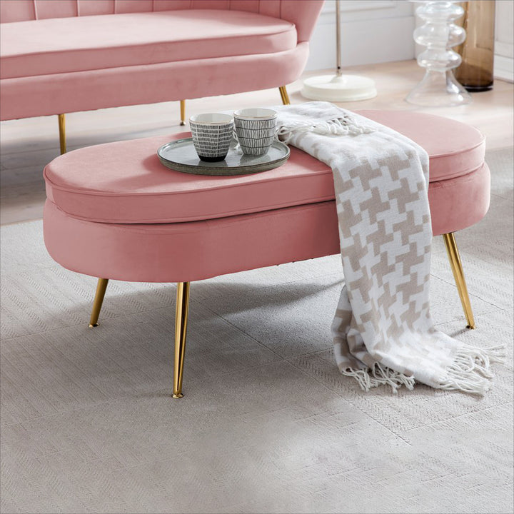 Hocker ARIELLE - Sitzbank - Oval Samt Rose