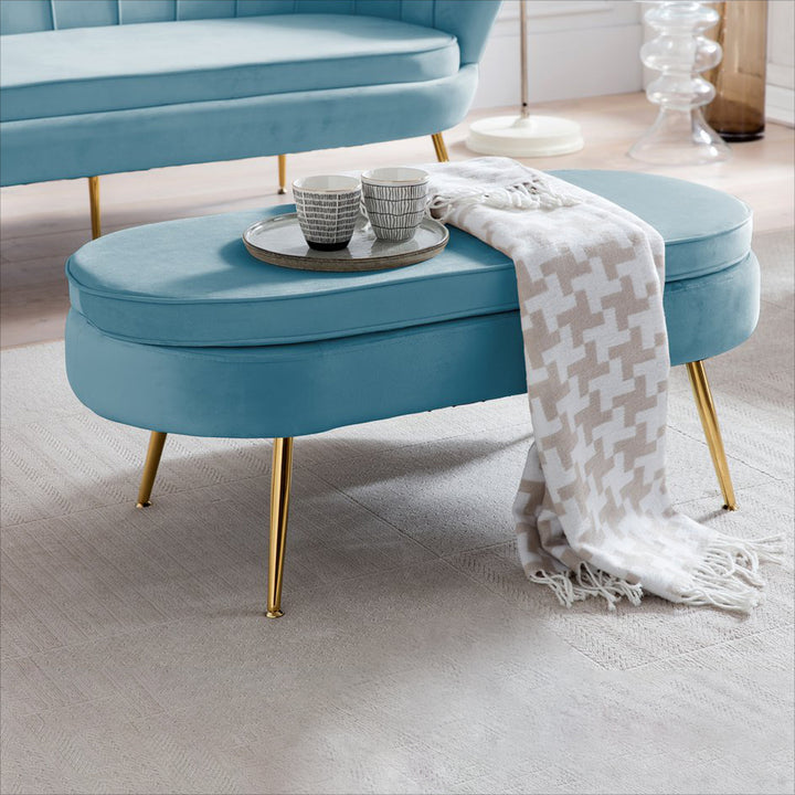 Hocker ARIELLE - Sitzbank - Oval Samt Blau
