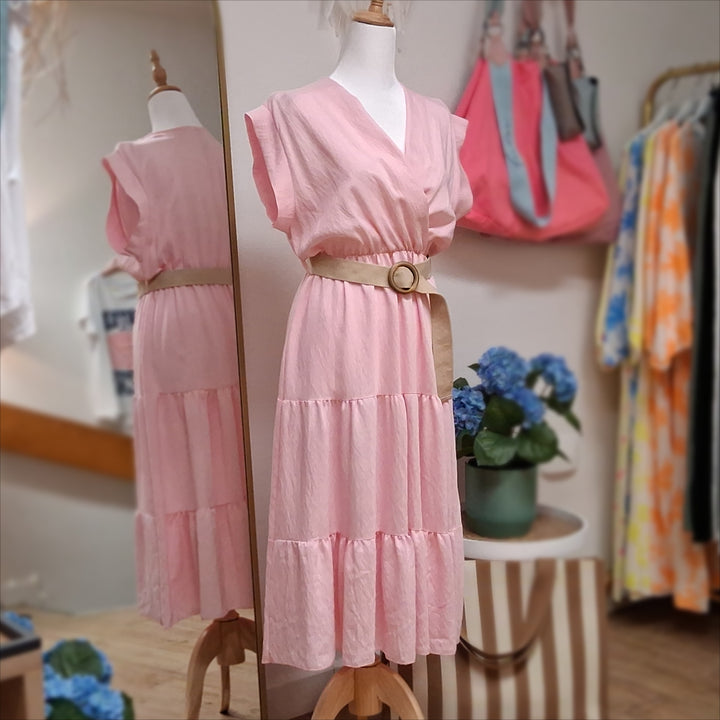 Midi-Kleid mit Gürtel - rosa - S/M