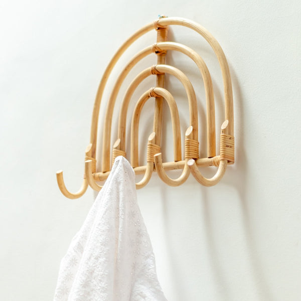 Handgefertigter Wandhaken MAKU - Boho Deko Garderobenhaken aus Rattan