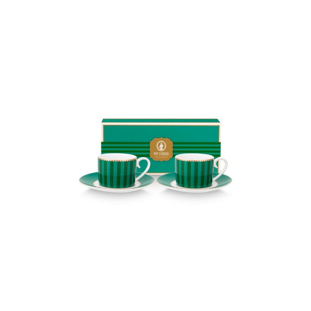 Espressotassen 2er-Set LOVE BIRDS MEDALLION Stripes GREEN
