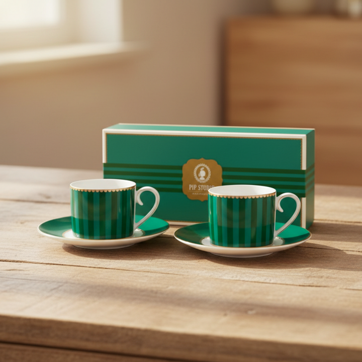 Espressotassen 2er-Set LOVE BIRDS MEDALLION Stripes GREEN
