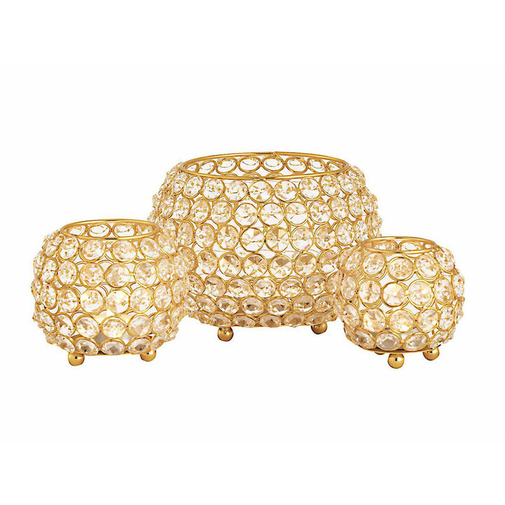 Teelichthalter CRYSTAL - Windlicht - Kerzenhalter Vintage Kristall - Kerzenständer 3er-Set gold o. silber