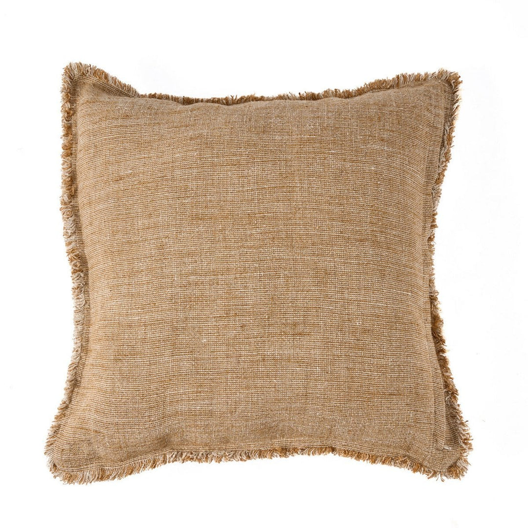 SAHARA FRINGE Kissenbezug mit Fransen - Leinen Naturbraun 50x50