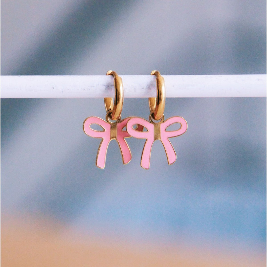 Ohrringe - Mini Creole Gold - Charm BOW Rosa