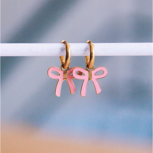 Ohrringe - Mini Creole Gold - Charm BOW Rosa