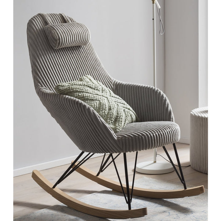 Schaukelstuhl OLAN - Relaxsessel mit Armlehnen - Cord Textur Grau