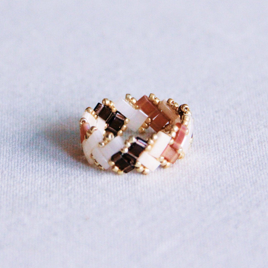 Ring - Miyuki-Perlen - TILABEAD Design - Taupe/Nude/Gold