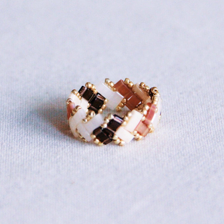 Ring - Miyuki-Perlen - TILABEAD Design - Taupe/Nude/Gold
