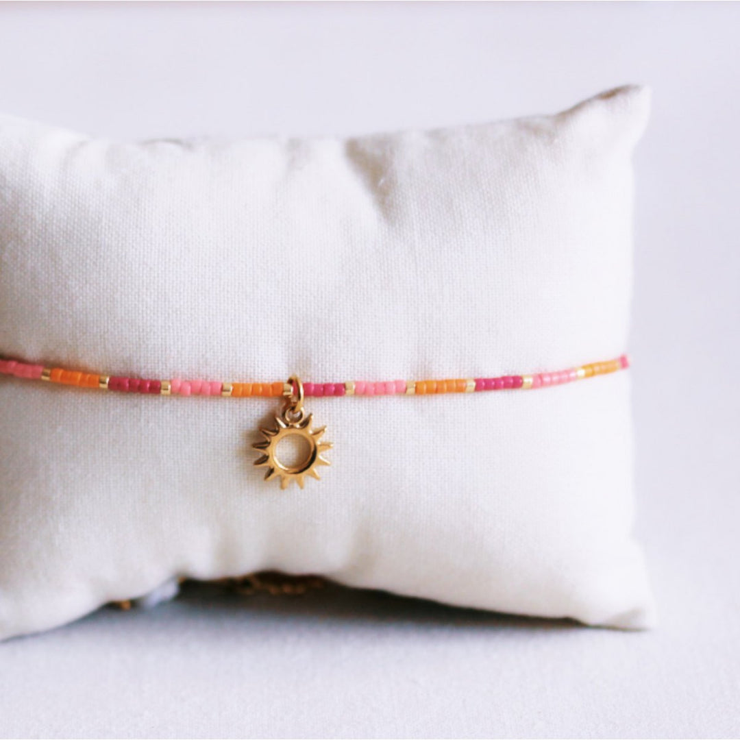 Fußkettchen Miyuki - Charm SUN - Rosa/Orange/Rot