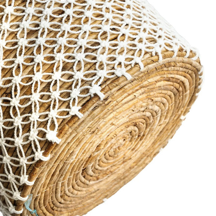 CROSS STITCHED MAKRAMEE Korb mit Griffen - Aufbewahrungskorb - Dekokorb - Pflanzkorb - Natur M