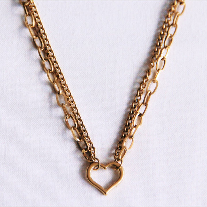 Halskette - Doppelkette - Charm HEART - Gold