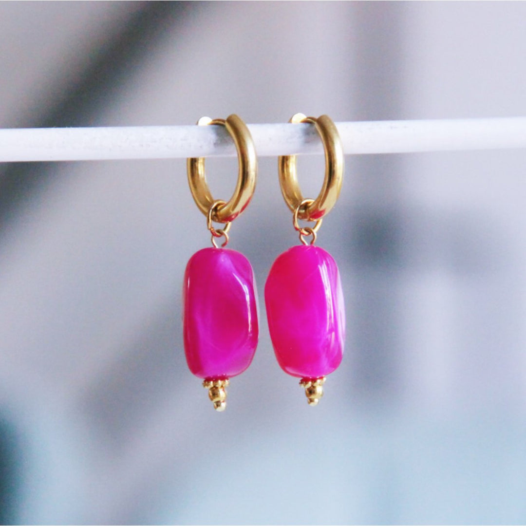 Ohrring - Bold Creolen Gold - Charm NUGGET Pink/Fuchsia