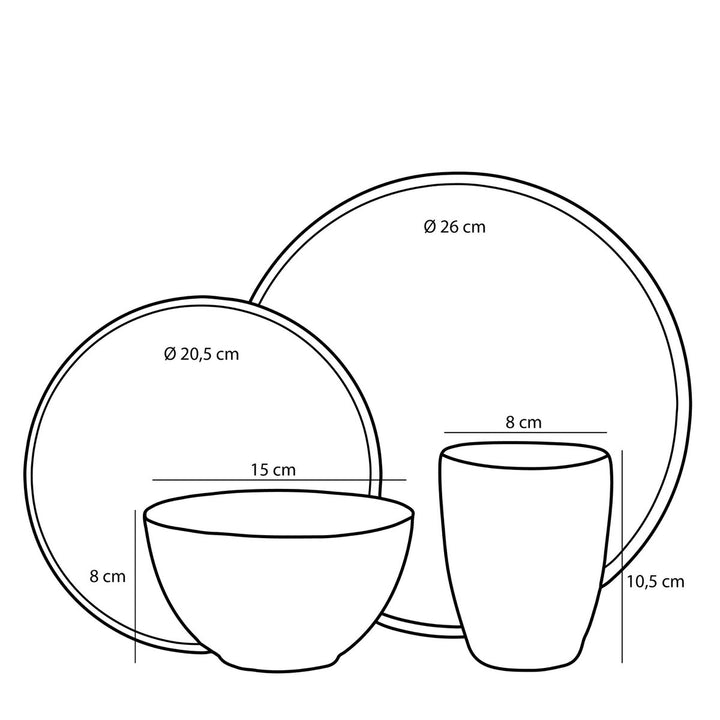 Tabo Geschirrset - 4 Personen - Grau