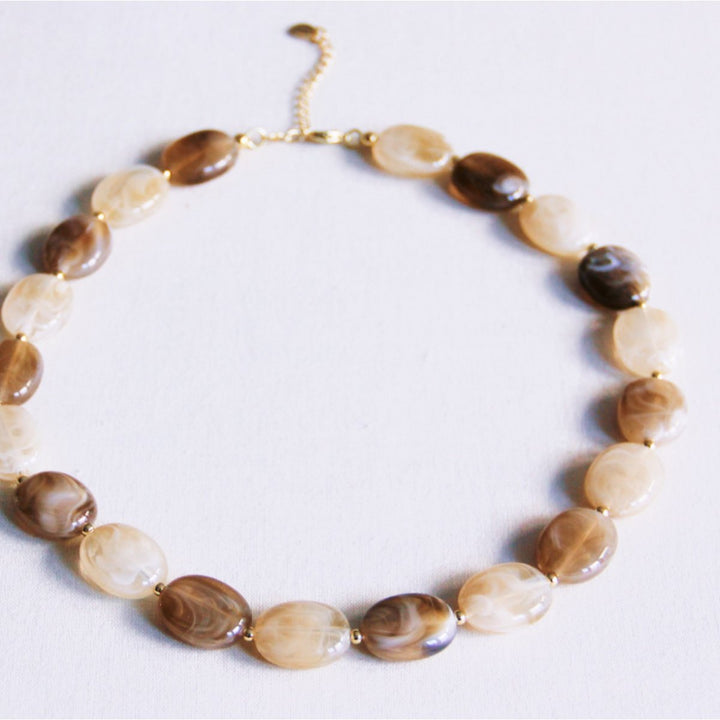 Halskette - Perlenkette OVAL XL - Nude/Erdtöne
