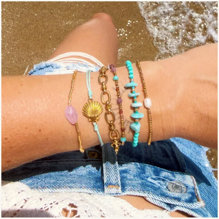 Armband - Satinband Charm Gold SHELL - Mint