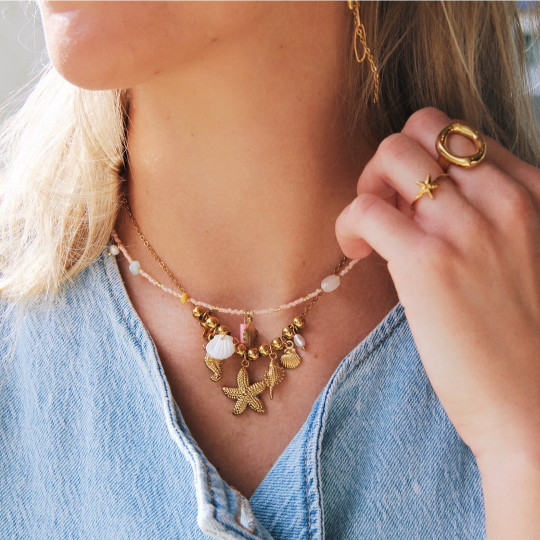 Halskette - Miyuki - Charms SHELL & PEARLS - Facetten Nude
