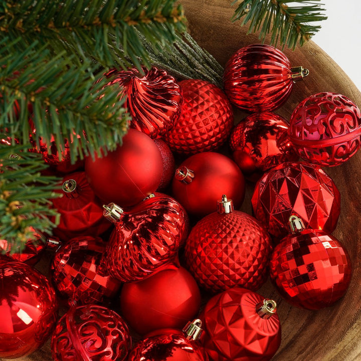 Kugelset - Weihnachtsbaumdeko – Rot – Kunststoff – 60 Stück