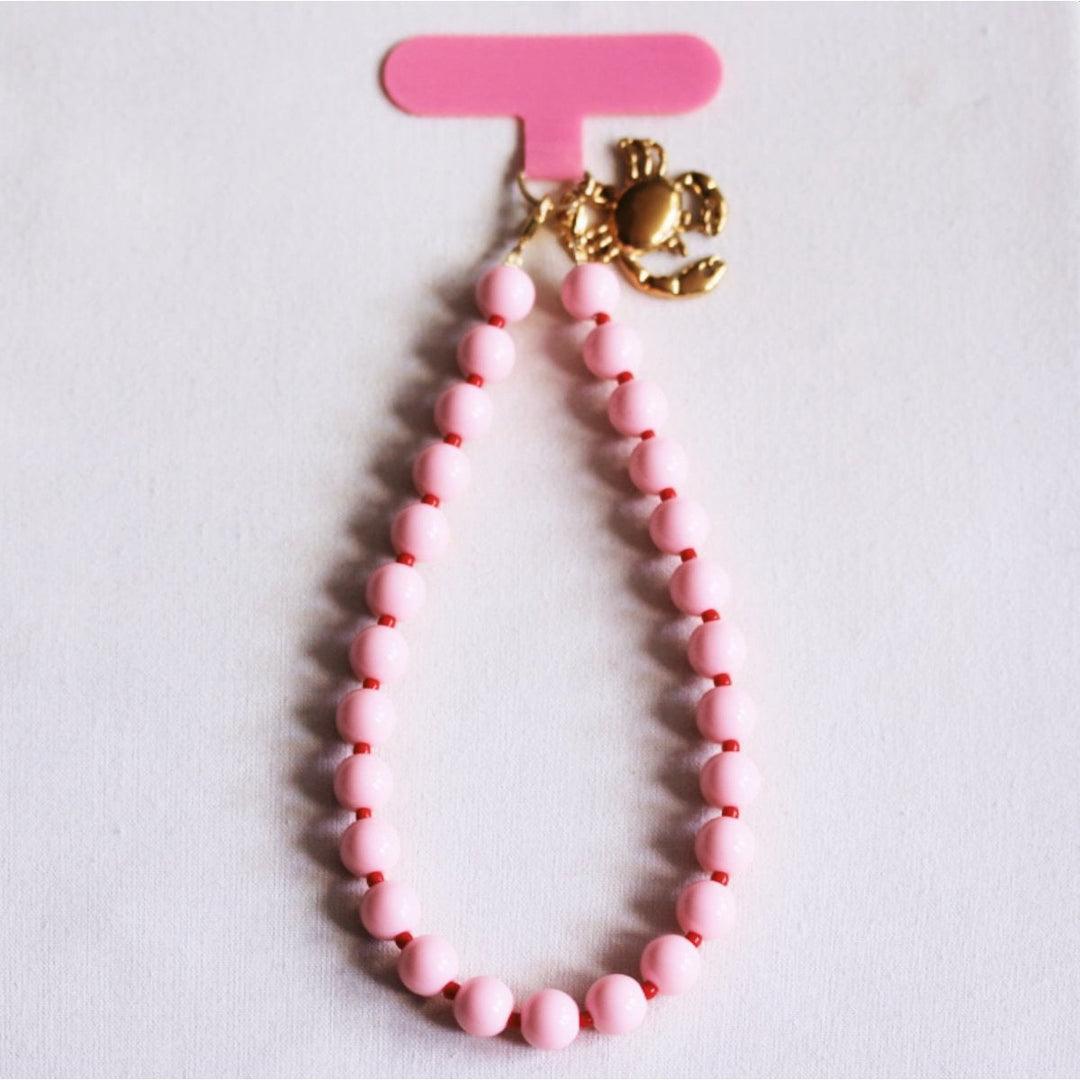 Handyband - Charm CRAB Gold - Perlenkette Hellrosa/Rot