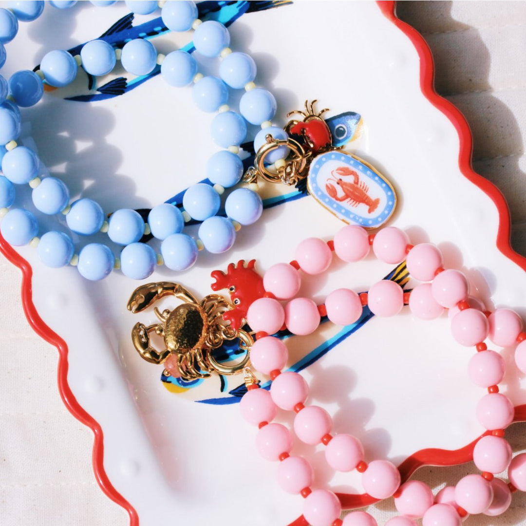 Halskette - Miyuki-Perlenkette XL - Hellrosa/Rot mit Charms